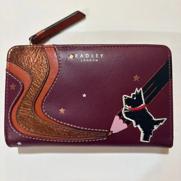 Radley London Scottie Dog Leather Wallet Zip Around Burgundy - Picture 1 of 12